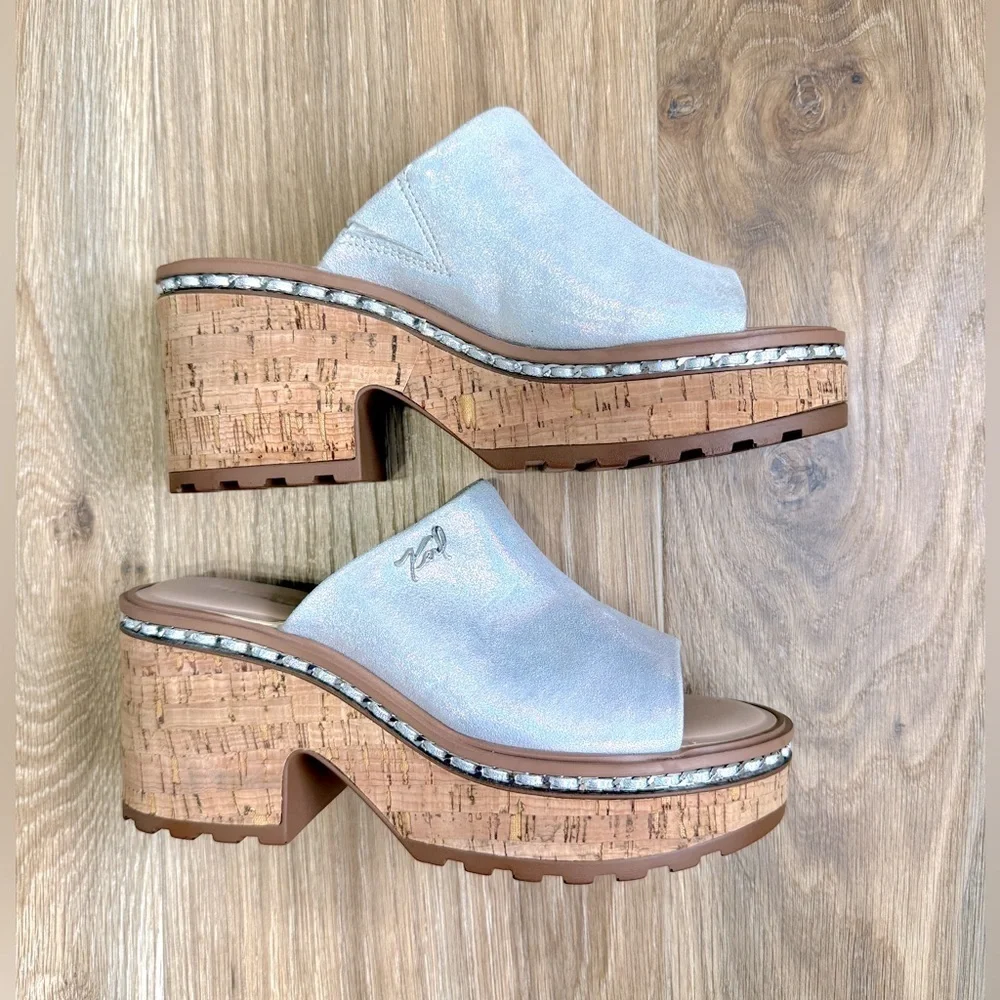 KARL LAGERFELD Women's Carita Iridescent Wedge Sandal Platform Size 7.5M - LNC